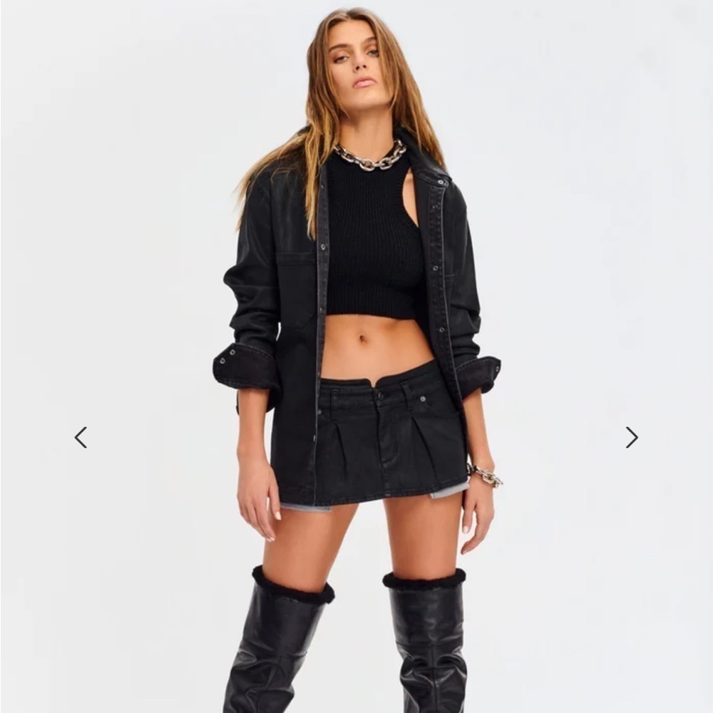 SER.O.YA RILEY WAX COATED BLACK DENIM MINI SKIRT 26 NEW Edgy Grunge Bikercore - Picture 2 of 14
